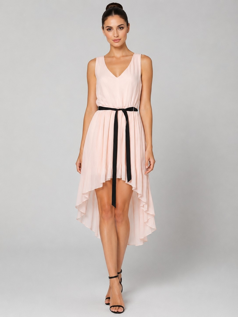 Lily Rose Womens Pink Sleeveless V-Neck High-Low Dress with Black Sash Size XL